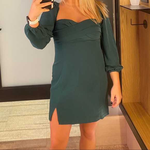 Long Sleeve Draped Bodice Mini Dress 